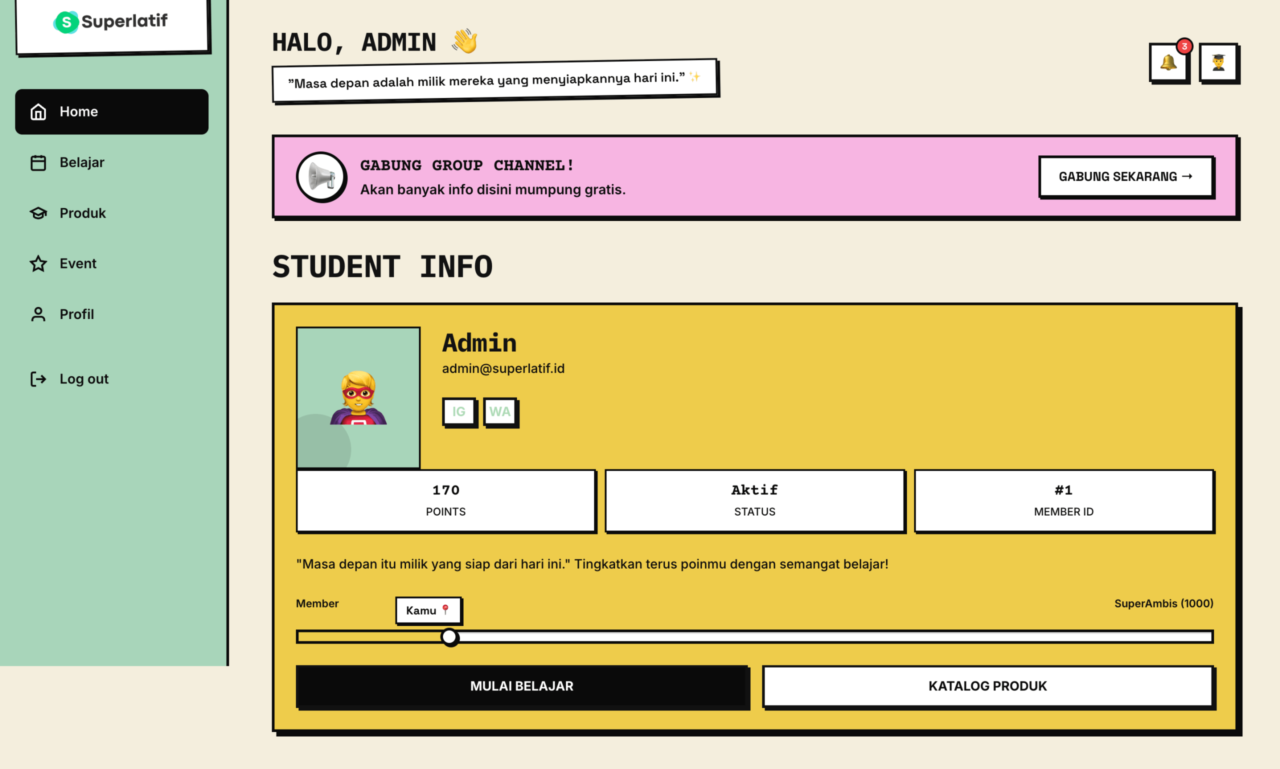 Tampilan Dashboard Affiliate Superlatif